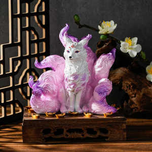 Nine-Tailed Fox Sculpture Home Decor Buddha Hall Idol Decoration Fox Figure Resin Craft Living Room Decor Original Design