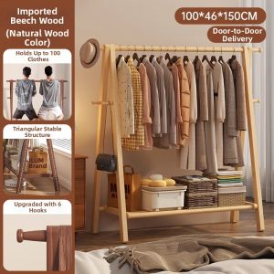 Solid Wood Floor Standing Indoor Clothes Hanger