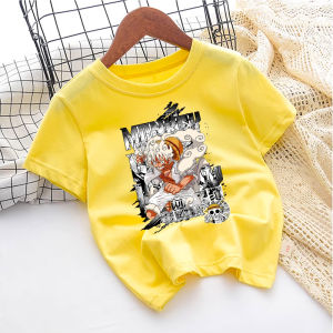 Bandai | One Piece Anime Zoro & Luffy Print 100% Cotton Kids T-shirt Streetwear Casual Short Sleeve Tops for Boys Toddlers