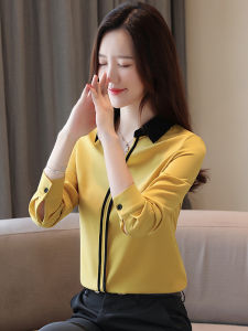 Professional Long Sleeve V-Neck Shirt Womens Spring Autumn New Style Korean Fashion Chiffon Middling Top Button Placket