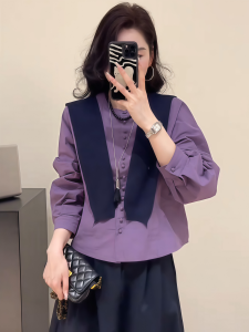 YINGDAI | Purple Long Sleeve Two-piece Shirt French Style Unique Top