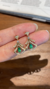 Montagne Jewelry 18k Pure Gold earrings for women Diamond Inset Elegant Design Fine Jewellery Natural 0.36 Carat Emerald Earrings