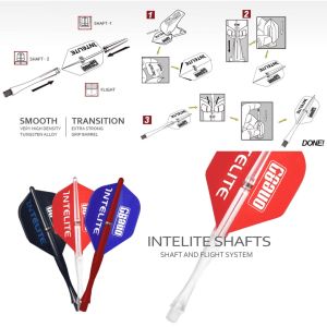 ONE80 INTELITE DART FLIGHT SHAFT - Intelite Starter Standard Blue Flights Complete Set