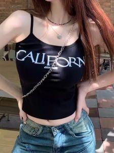 Áo Vest Chữ Màu Trơn Ngắn Cho Nữ Áo Thun Cổ Vuông Không Tay Mùa Hè Thường Ngày Phong Cách Đường Phố Dáng Ôm