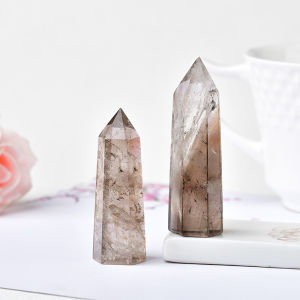 Natural Tea Crystal Single pointed Hexagonal Prism Raw Stone Polishing Energy Pillar Healing Ore Raw Stone