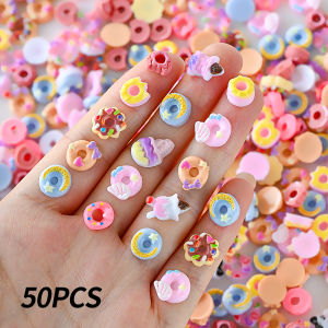 50Pcs 3D Mixed Kawaii Donuts Nail Art Charms Cartoon Dessert/Doughnut Nails Decorations for DIY Crafts Hair Manicure Accessories