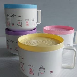 ถ้วยซุปมีหูจับขนาด4นิ้วพร้อมฝาปิดผลิตจากพลาสติกทนความร้อน(PP)