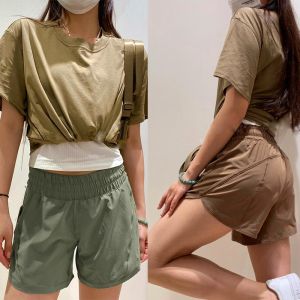 High Waist Sports Shorts Womens Training Running Quick Dry Fitness Clothes Fake Two-Piece Double Layer Anti-Light Yoga Riding