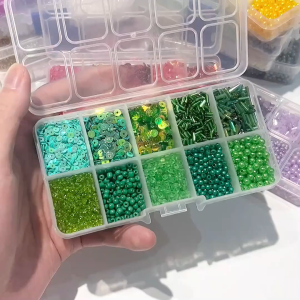 Beadia【10 KOTAK】Organizer Manik Perhiasan - Isi Manik Padi Payet & Mutiara Imitasi untuk DIY Kalung Gelang