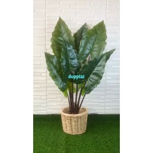 Pohon Artificial Daun Giant Taro T120 Latex Cover Pot Anyaman Rotan Dekorasi Ruangan Aesthetic