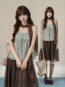 loveheynew | Áo Camisole V-Neck Dây Kéo Boho Chấm Bi Mới