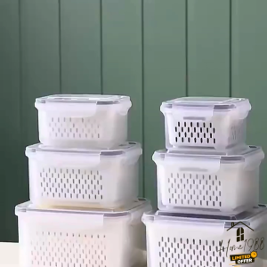 HOME1988🔷พร้อมส่ง💯 กล่องเก็บอาหารในตู้เย็น กล่องจัดระเบียบในตู้เย็นมีฝาปิด มีกระชอนแบบถอด ตัวล็อคที่แน่นหนา พิเศษสำหรับเก็บผักผลไม้ กล่องเก็บอาหาร