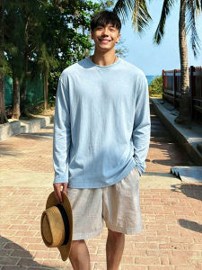 OUMULONG | Áo Dài Tay Chống Nắng Màu Xanh Nhạt Tencel Lụa Mát