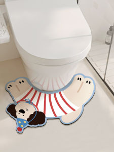 Bathroom U-Shaped Arc Water Absorbent Mat Home Toilet Splash Urine Proof Non-Slip Dirt Resistant Foot Pad Cartoon Style