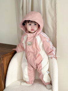 Adorable Baby Girl Outfit Fleece Lined Romper Autumn Winter Clothes Korean Style Polyester Fiber Long Sleeve with Hat