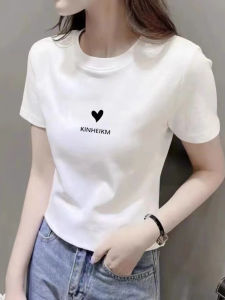 Slim Fit Pure Cotton Short Sleeve T-Shirt Womens Summer New Style Small Size Clothing Shoulder Width Regular Length round Neck