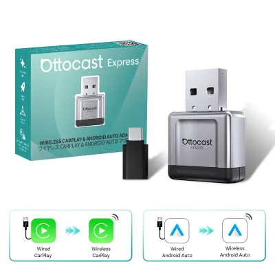 Ottocast Express 2 in 1 Mini Gem Wireless CarPlay Android Auto Adapter Plug and Play for Audi Benz Toyota Honda VW Kia Buick