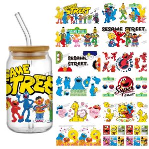 สติกเกอร์ลายการ์ตูนเซซามีสตรีทยอดนิยม 40 แบบ UV DTF ขนาด 16 ออนซ์ สติกเกอร์ติดแก้วน้ำ Libbey น่ารัก แก้วน้ำ แก้วมัค UVDTF DIY ของขวัญวันเกิด
