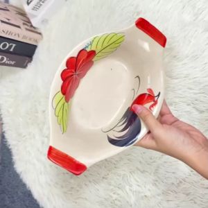 ชามก๋วยเตี๋ยว ชามเปลตราไก่แดง ชามทรงเรือ 2 ขนาด