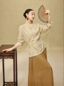 SUSHE | Chinese Luxurious Style Asymmetric Gathered Waist Loose Blouse
