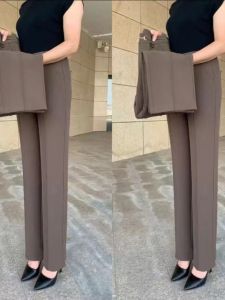 Summer Thin Ice Silk Straight Leg Pants High Waist Elastic Waist Casual Loose Fit Mom Jeans Long Trousers Outerwear for Women