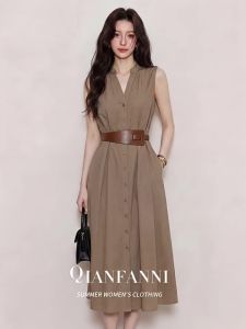 QFN | Elegant Business Casual Sleeveless Dress Brown