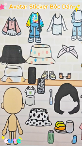 (71B)Bộ Avatar Sticker đồ chơi bóc dán ngôi nhà búp bê giấy cho bé tự sáng tạo