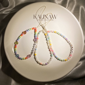 KALINAW Cute Customized Name Smiley Candy Colored Pastel Beaded Keychain/ Phone Charms
