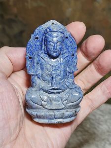 Gegegems Collection 7.6cm aged Lapis Lazuli Guan Yin display home decor [Natural Crystal] 7.6厘米老青金观世音菩萨摆件
