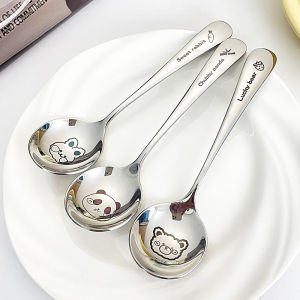 Food Grade 304 Stainless Steel Cartoon Baby Spoons round Dinner Spoon Soup Spoon Serving Spoon Cutlery for Babies Eating