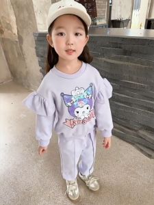 OKADY ชุดสูทสองชิ้นเสื้อแขนยาว + กางเกงขายาวเสื้อสูทลำลองลายการ์ตูน Kuromi สีม่วง