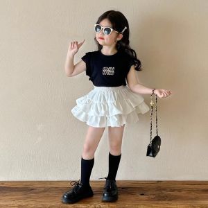 Princess Style Summer Outfit for Girls Beautiful Fluffy Skirt Short Sleeve Cute Childrens Clothing Set Cotton Lycra Blend