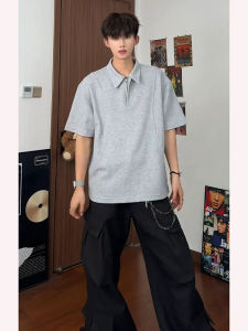Áo Thun Polo Nam Tay Ngắn Mùa Hè Màu Xám Nhạt Giải Thể Dáng Rộng Thoải Mái Thoáng Khí Vải Polyester Phong Cách Hàn Quốc