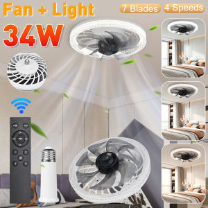 Ceiling Fan Light 4 Speeds Silent Electric Fan with Light AC 85V-265V Flush Mount Ceiling Fan with Light for Bedroom Living Room
