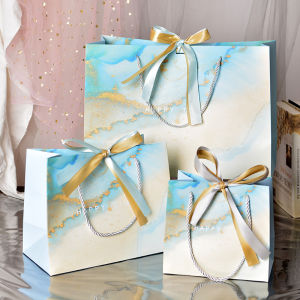 Birthday Gift Bag Paper Handheld Baking Packaging Snack Candy Bag with Ribbon Simple Style Wedding Celebration Supplies
