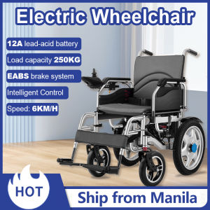 Electric wheelchair lightweight folding four-wheel elderly walker intelligent fully automatic elderly multifunctional four-wheel carbon steel walker dual motor long life electric wheelchair