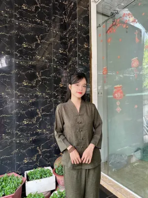 CÓ BIGSIZE 3XL Set bộ nữ bà lai đũi vân mây -đồ lam nữ -đồ đi chùa