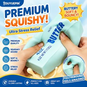 2PCS Chewy Butter Squishy Toy Stick: Crunchy Microbeads Filled Stress Ball - Food Sensory Fidget Gift for Adults