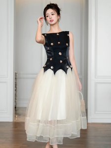Happy Diva váy tulle váy thiết kế cao cấp váy không tay váy cổ thuyền váy dài váy nịt eo váy mùa hè váy thanh lịch váy tiệc có cảm giác thiết kế 9765