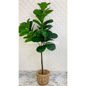 Tanaman Hias Pohon Daun Ketapang X3 T140 Latex Artificial Pot Dasar Cover Anyaman Rotan Bulat Dekorasi Ruang Tamu