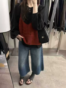 เสื้อกั๊กถักหลวมๆ สไตล์เกาหลีสำหรับผู้หญิง แขนยาว ชั้นใน ชุดชั้นใน ฤดูใบไม้ร่วง 2025 แฟชั่นใหม่ ผ้าฝ้ายผสมโพลีเอสเตอร์