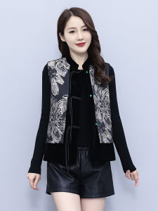 Retro Chinese Style Patchwork Velvet Print Womens Vest Spring Autumn New Arrival Dream Danuo Brand Floral Pattern Short Coat