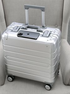 18-Inch Aluminum Magnesium Alloy Carry-On Suitcase for Travel Business Metal Luggage Universal Wheel Lock Password Lock