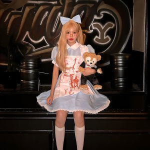 Halloween Cosplay Horror Costume Dress Alice the Sick Little Girl Loli Maid Uniform Womens Special Edition Short Sleeve Skirt