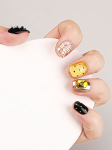 Handmade Short Nail Art Wearable Dots Color Block AB Style High-End Rhinestone Nail Stickers Macaron Color Series Chinese Made