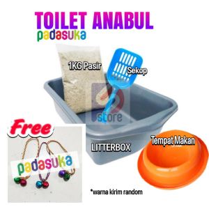 Kalung & Bak Sekup pasir1Kg Tempat makan Kucing murah 1 set