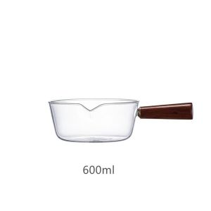 Panci Masak Kaca Transparan Tahan Panas dengan Handel Kayu Cooking Pot Wooden Handle