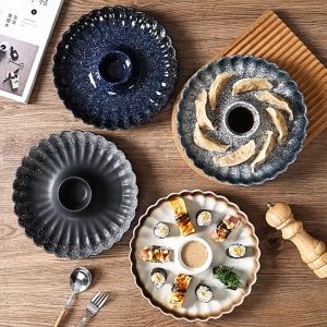 YUNG888 Porcelain Round Dumpling or Shrimp With Vinegar Microwavable Serving Dish Plate for Salad