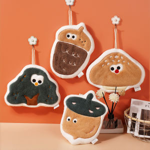 Cartoon Hand Towel Strong Suction Kitchen Thick Fast Dry Spongy Coral Fleece Towel Childrens Hand Wiping Cloth Hanging Style