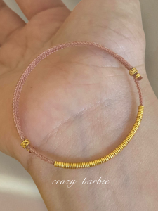 Delicate Luxury Braided Rope Sand Gold Bracelet Womens Style New Years Fashion Accessory Light Weight Pink Rope Gold Circle